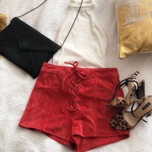 MINKPINK Red Velvet Lace Up Shorts 💄🌶❤️